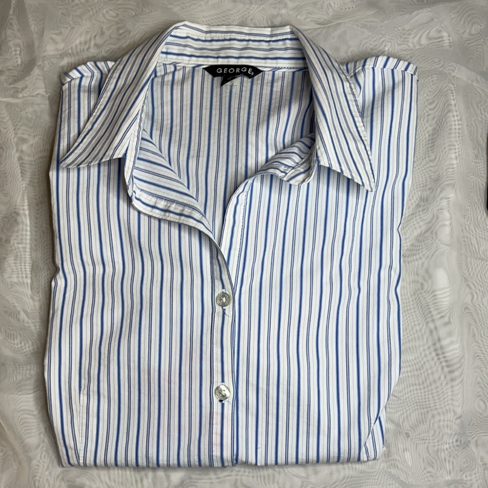 George Blue & White long sleeve Button-Down Shirt